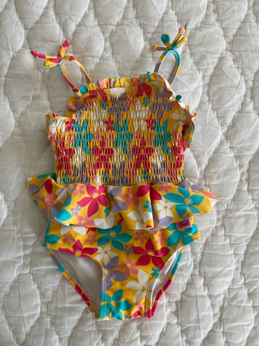 Girls Yellow Floral Ruffle One-Piece Swimsuit